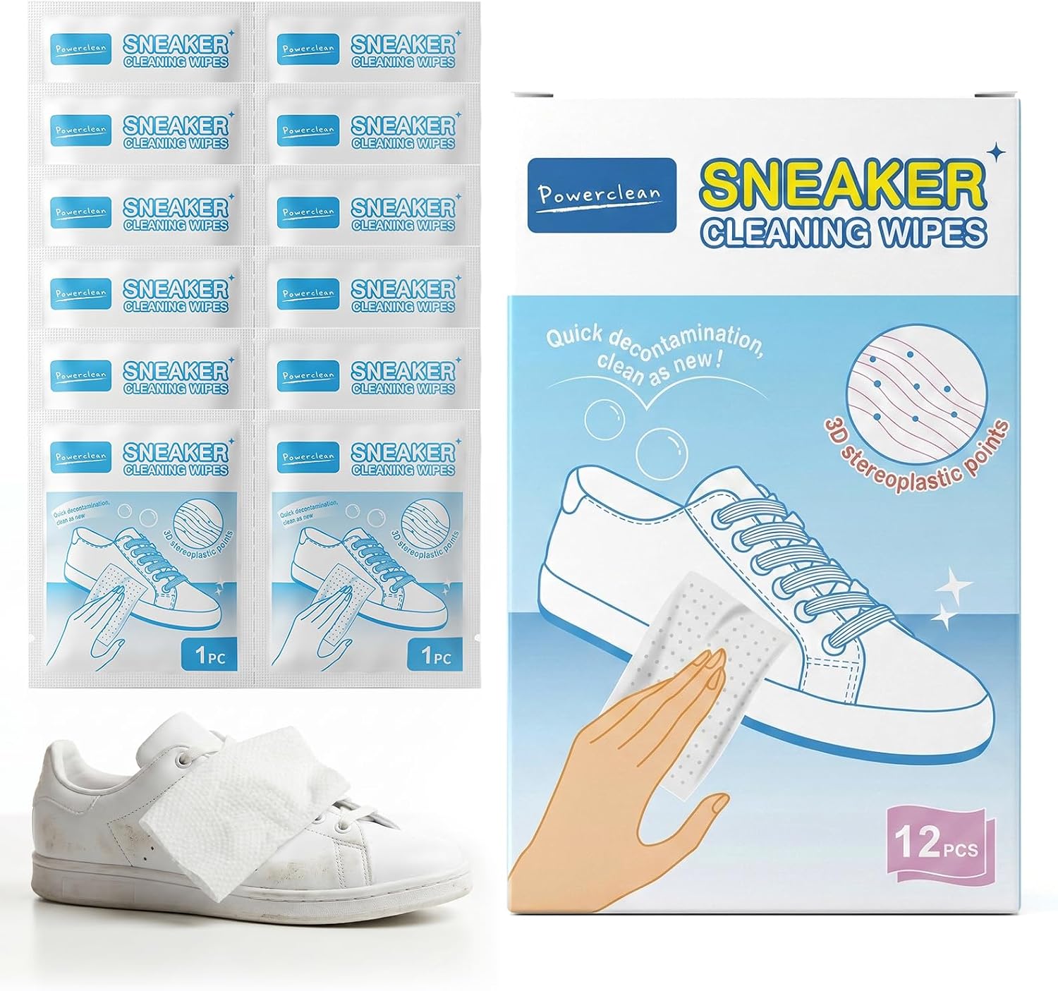 Sneaker Cleaner Wipes, Shoe Cleaning Wipes, Individually Wrapped, Safe for Leather, Canvas & Mesh, 30 Count Sneaker Wipes (12)