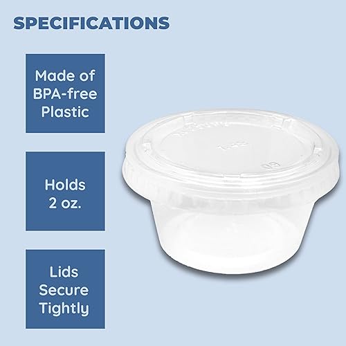 Miniatura 6 de Vasos de condimento con tapas, 100 juegos por paquete recipientes de plástico pequeños para aderezos de ensalada, salsa y gelatina en casa, trabajo