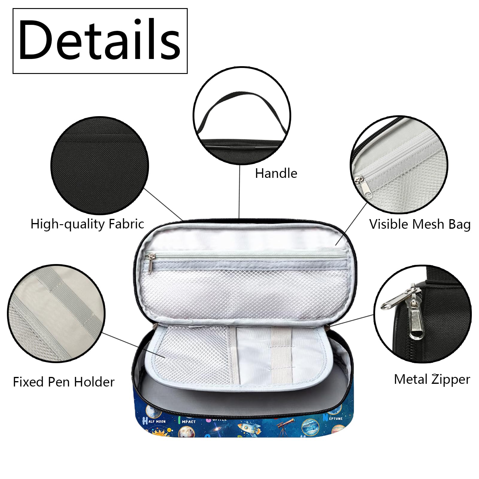 Estuche para lápices espacial, caja de lápices de astronauta para niños, bolsa de bolígrafo Galaxy de gran capacidad con compartimentos con cremallera para la escuela y la oficina