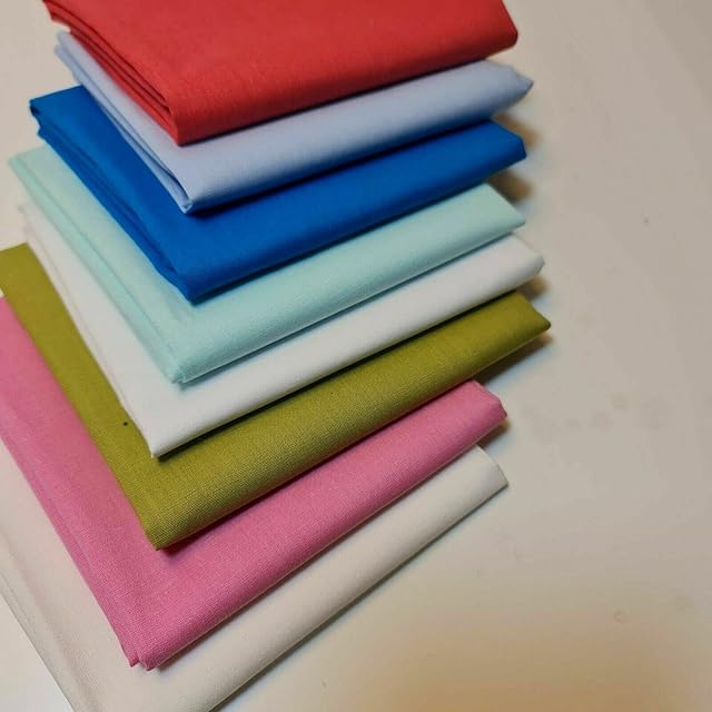 Plain/Solid 100% Egyptian Cotton Fat Quarter Bundles Approx (50x50cm) Square Cuts Suitable for Arts & Crafts Sewing Quilting Bunting & Much More (Assorted Colours Pack of 8)