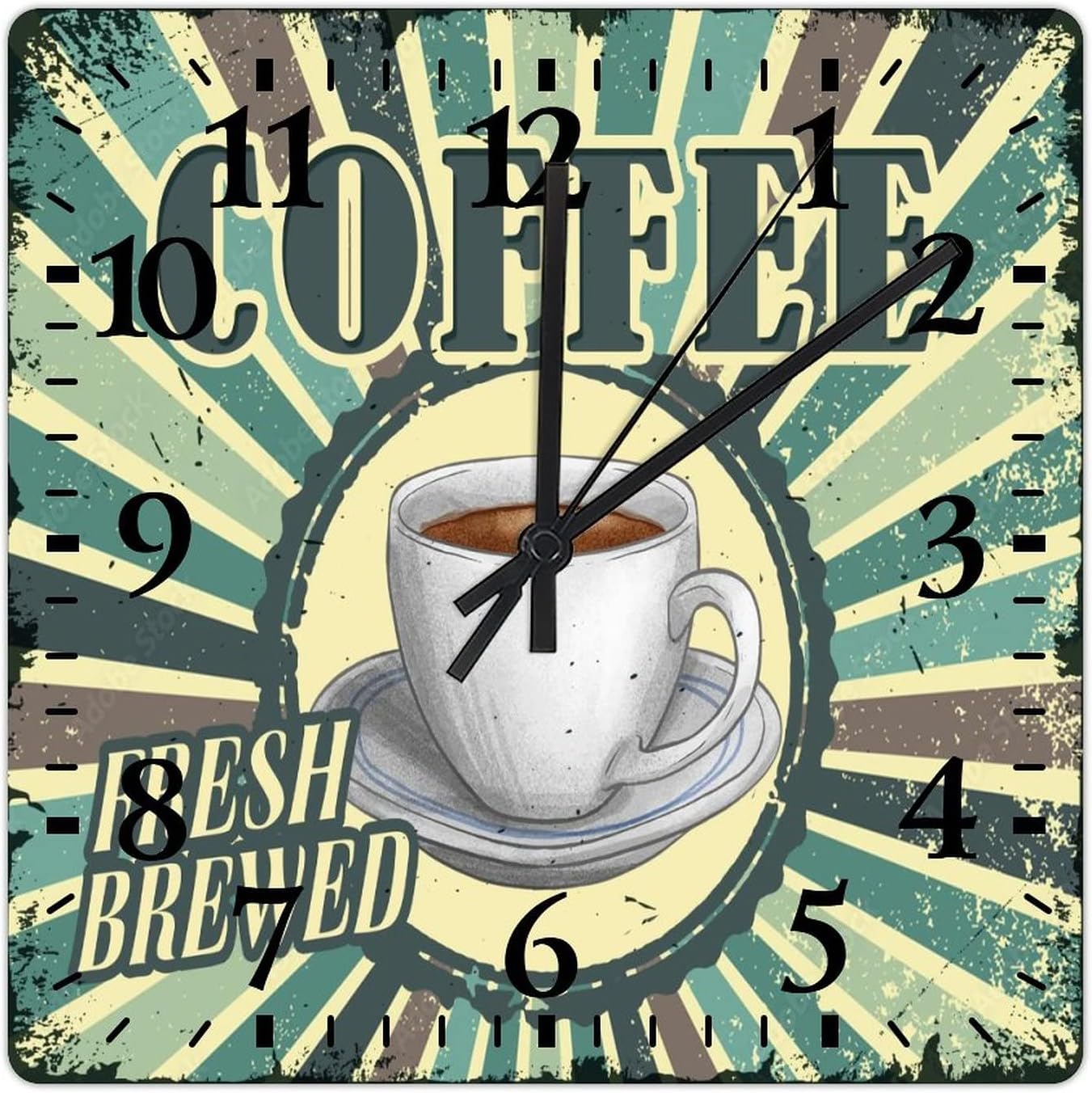 Coffee Wooden Clock 10 Inch, Latte Coffee Room Decorative Wall Clock Battery Operated Quartz Analog Quiet Square Arabic Numeral Clock for Home Office School