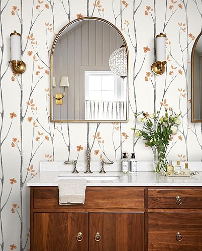 Miniatura 7 de Timeet Papel tapiz floral para despegar y pegar, estilo bohemio, 16.14 x 393.7 pulgadas, papel tapiz de flores, papel de contacto de árbol,