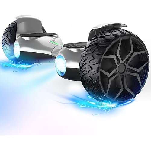 LIEAGLE Self Balancing Scooter for Adults, 8.5'' Two Wheel All Terrain Off Road Hover Board with Bluetooth Speaker, Self Balancing Scooter with Flashing LED Lights, Silver