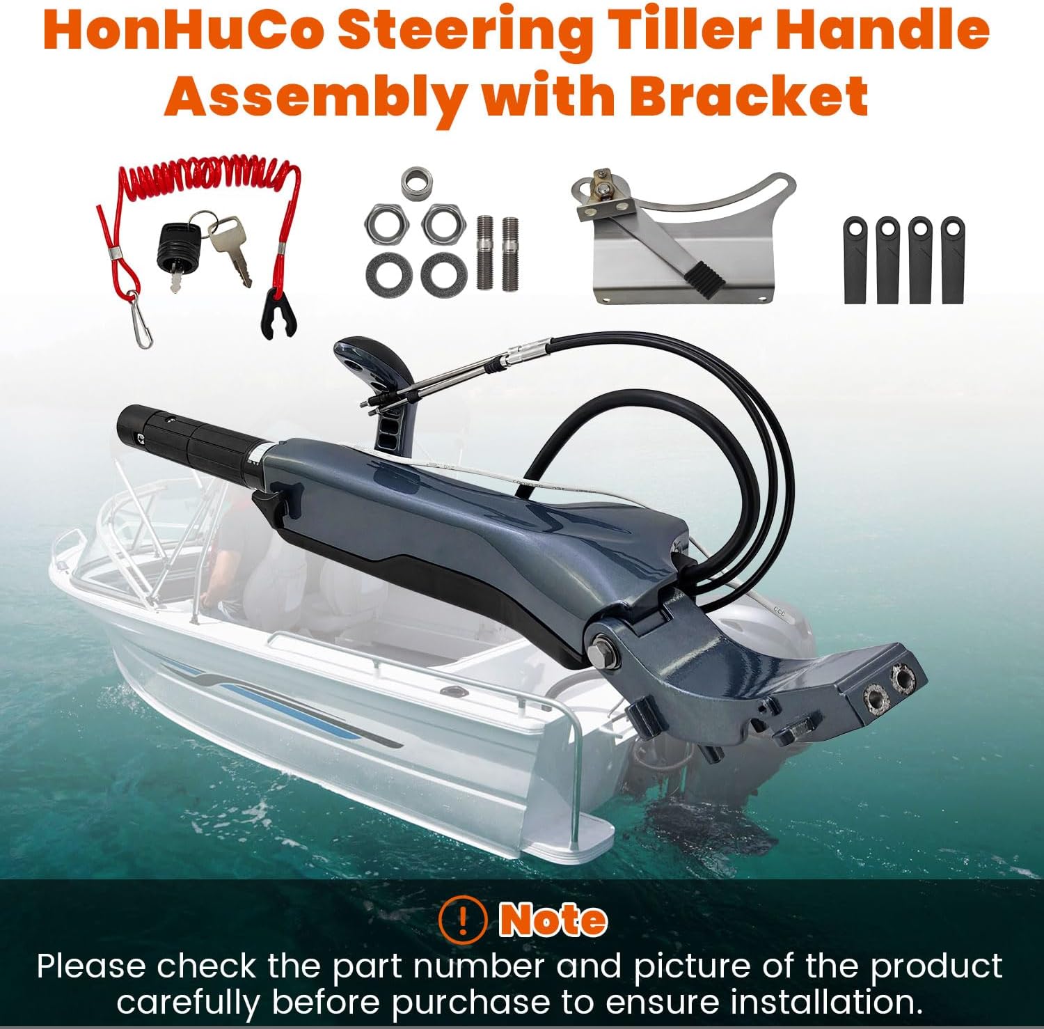 4-Stroke Tiller Handle Assembly with Bracket Compatible with Yamaha F50 F60 F70 80HP 90HP Includes Main Handle Assembly and Tiller Handle Fitting Kit replace 6X4-42102-43-00 6X4 42103 5C 00