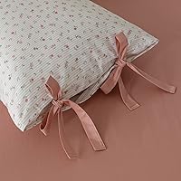 Vista 14 de Fundas de almohada de flores rosadas, 2 piezas, fundas de almohada de cama florales con elegantes lazos, 100% algodón, fundas de almohada estándar