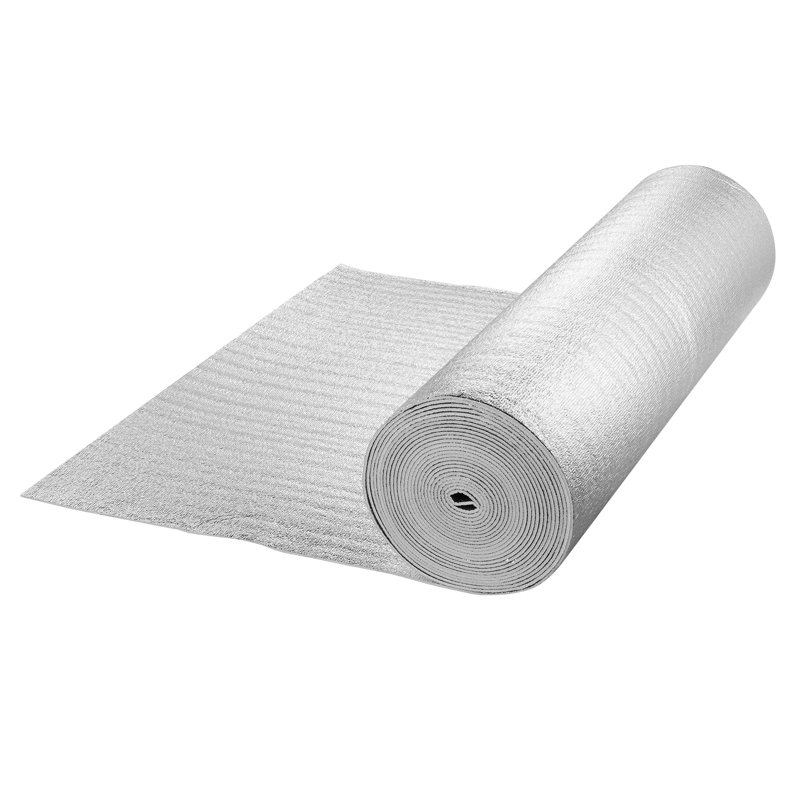 VEVOR Aislamiento Térmico Reflectante Doble Rollo de Aislamiento Barrera Radiante 15,24x1,22 m Núcleo de Espuma EPE Espesor de 5,5 mm Lámina de Aluminio Doble Cara para Ventana, Techo de RV