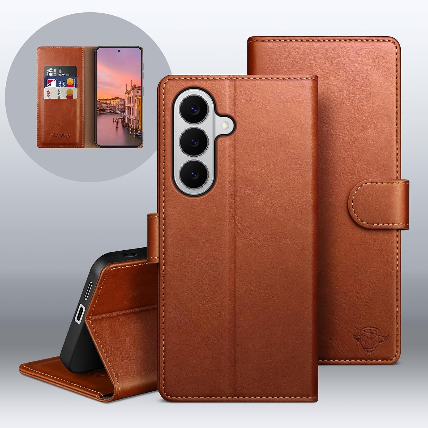 Wallet Case for Samsung Galaxy S26 with RFID-Blocking Credit Card Holder, PU Leather Folio Flip Cover Women Men Protective Phone Case Compatible with Samsung S26, Light Brown