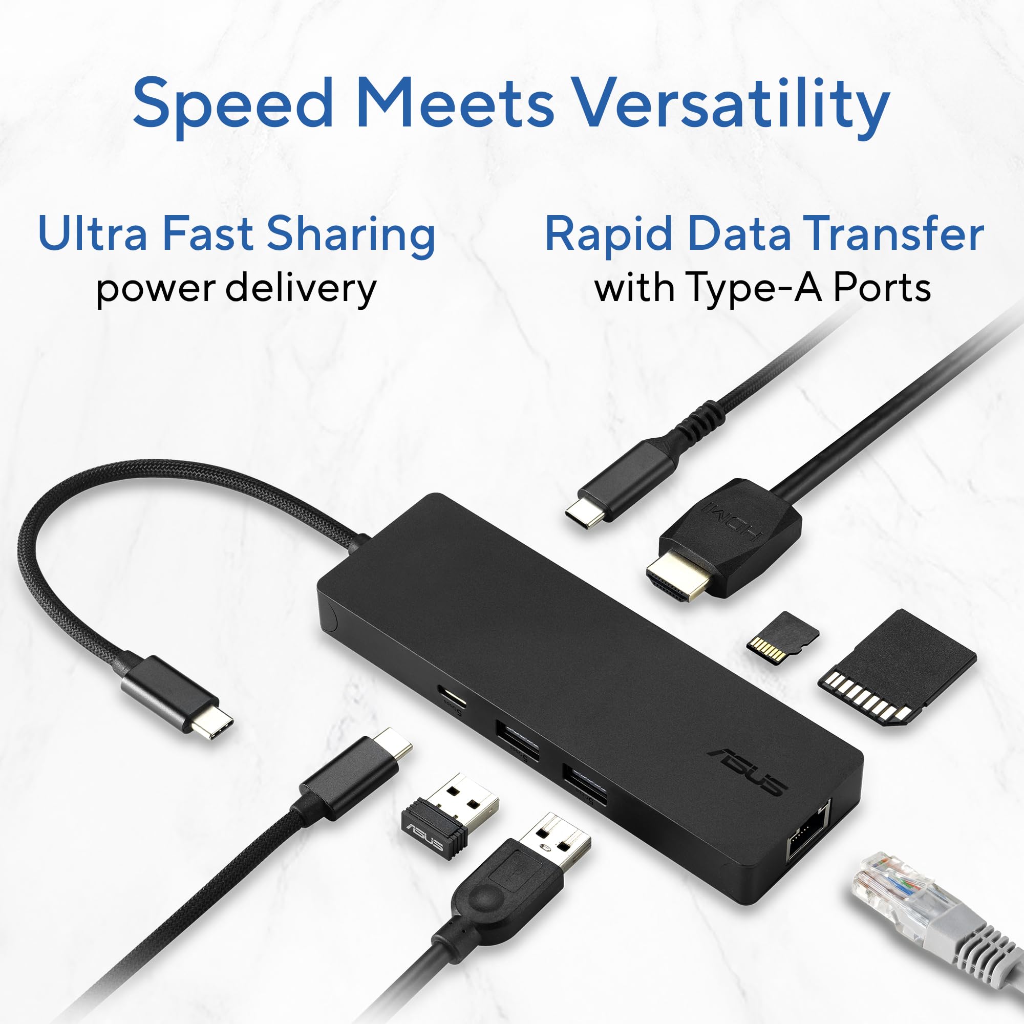 ASUS DC210 8-in-1 USB-C Dock, with 4K@60Hz HDMI 2.1, 100W PD, Gigabit Ethernet, USB-A & USB-C Ports, SD/MicroSD Reader, Braided Cable, – for All Type C Devices- MacBook,Laptop, Black, 2 Year Warranty — Amazon image 6