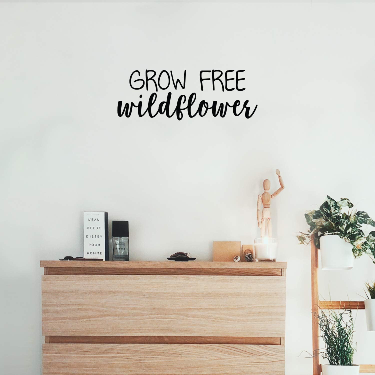 Vinyl Wall Art Decal - Grow Free Wildflower - 8 x 22 - Trendy Cute Motivational Positive Quote Sticker for Gardening Indoor Plants Home Garden Playroom Office Coffee Shop Decor (Black)