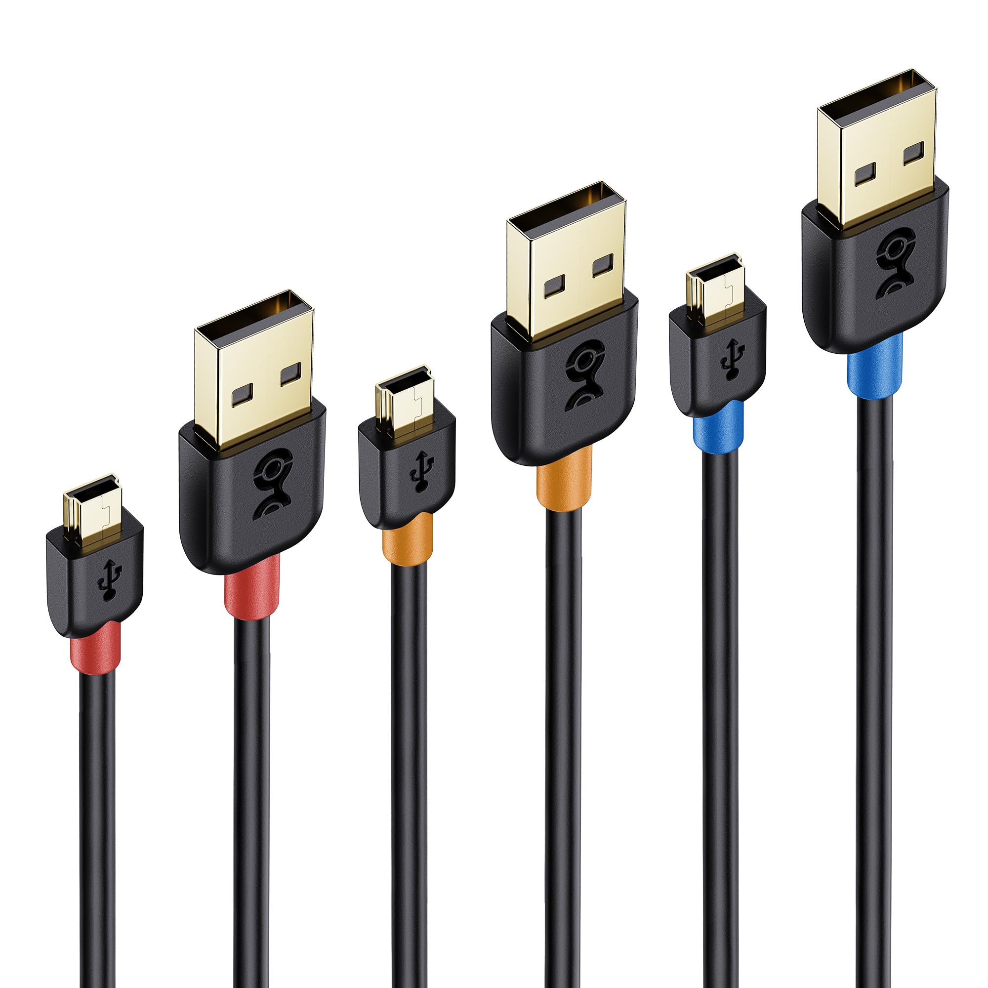 3-Pack USB to Mini USB Cable - 3ft, USBA to MiniUSB 2.0 Cable Compatible with Blue Yeti/Blue Snowball iCE Microphone, Canon Rebel/PowerShot/EOS Cameras, PS3 Game Controller, Black