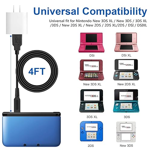 Miniatura 5 de Paquete de 2 cables de carga 3DS cable de carga USB 2DS DSi compatible con Nintendo New 3DS XLNew 3DS3DS XL3DSNew 2DS XLNew 2DS2DS XL2DSDSiDSi XL 4