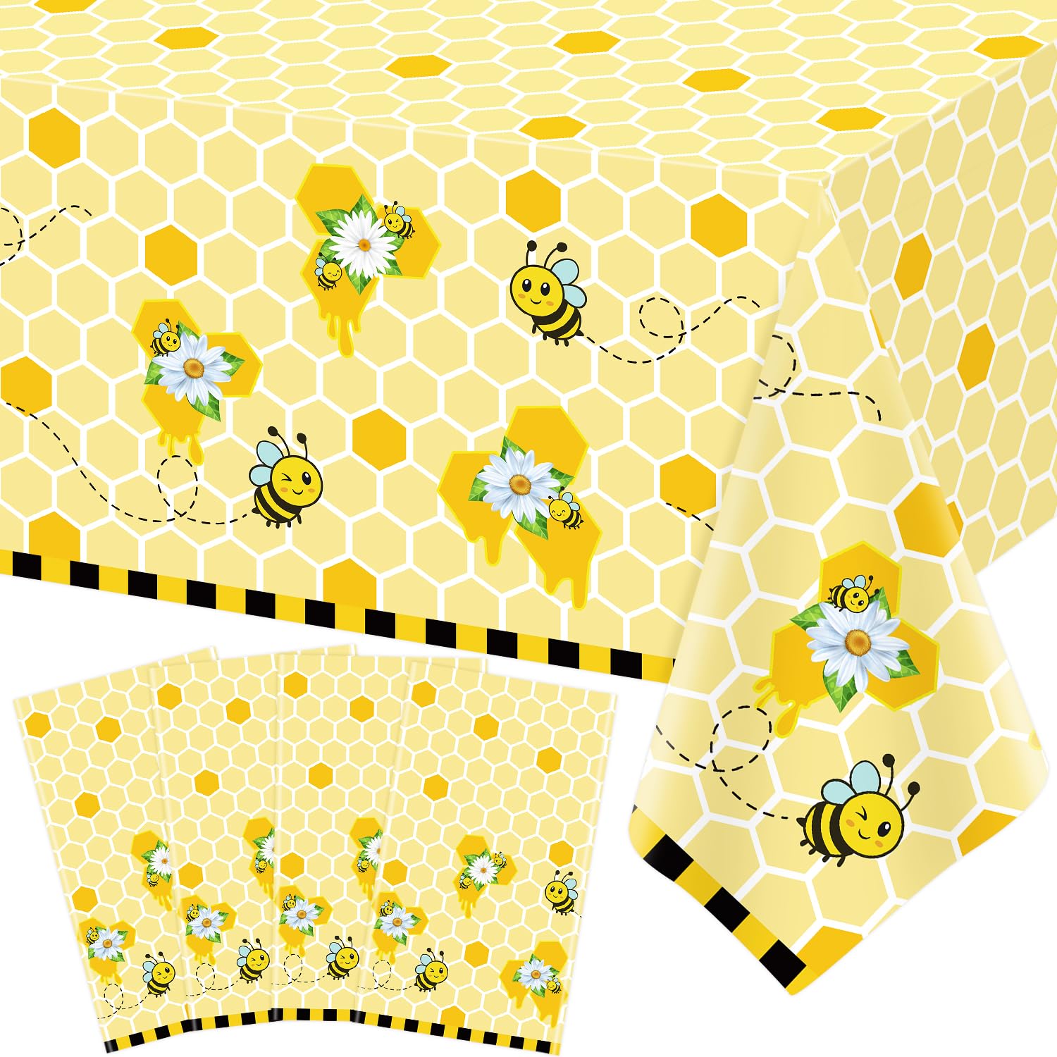 4PCS Yellow Bee Tablecloth Bumblebee Table Covers Sweet as Can Bee Table Cloth Honey Bee Day Tablecloths for Bumblebee Theme Baby Shower Birthday Party Decoration 86X51IN