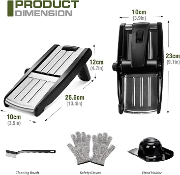 Masthome Mini Mandoline Slicer, 5-in-1, Stainless Steel Adjustable | Foldable Compact Storage, Dishwasher Safe, Non Slip Base, Cut Resistant Gloves, Cleaning Brush, for Vegetable Fruit Cheese