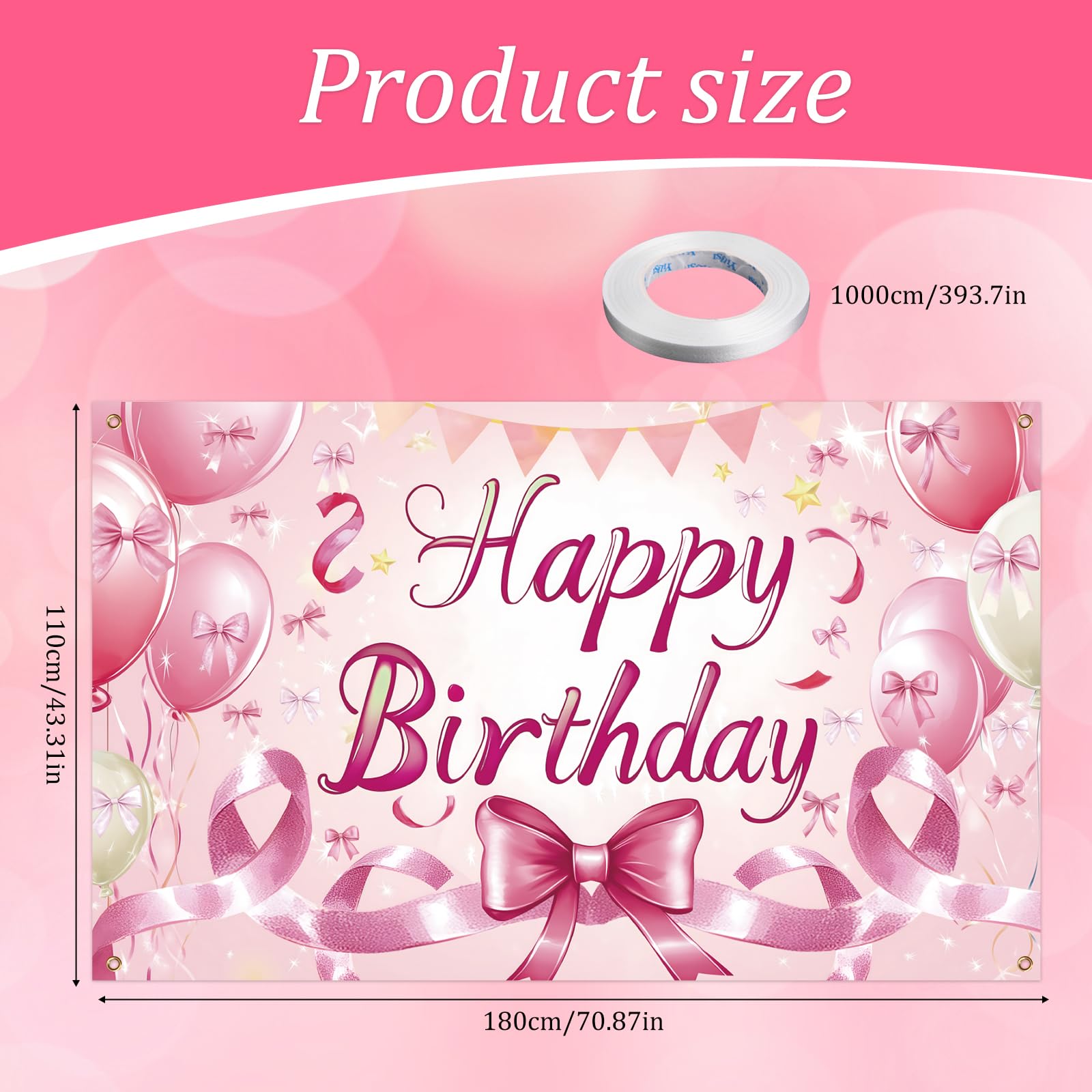 Sfondo Per Compleanno Rosa Con Gattini Kawaii – 150x100 Cm, In Poliestere, Con Corde Per Appendere, Per Feste A Tema Dolce