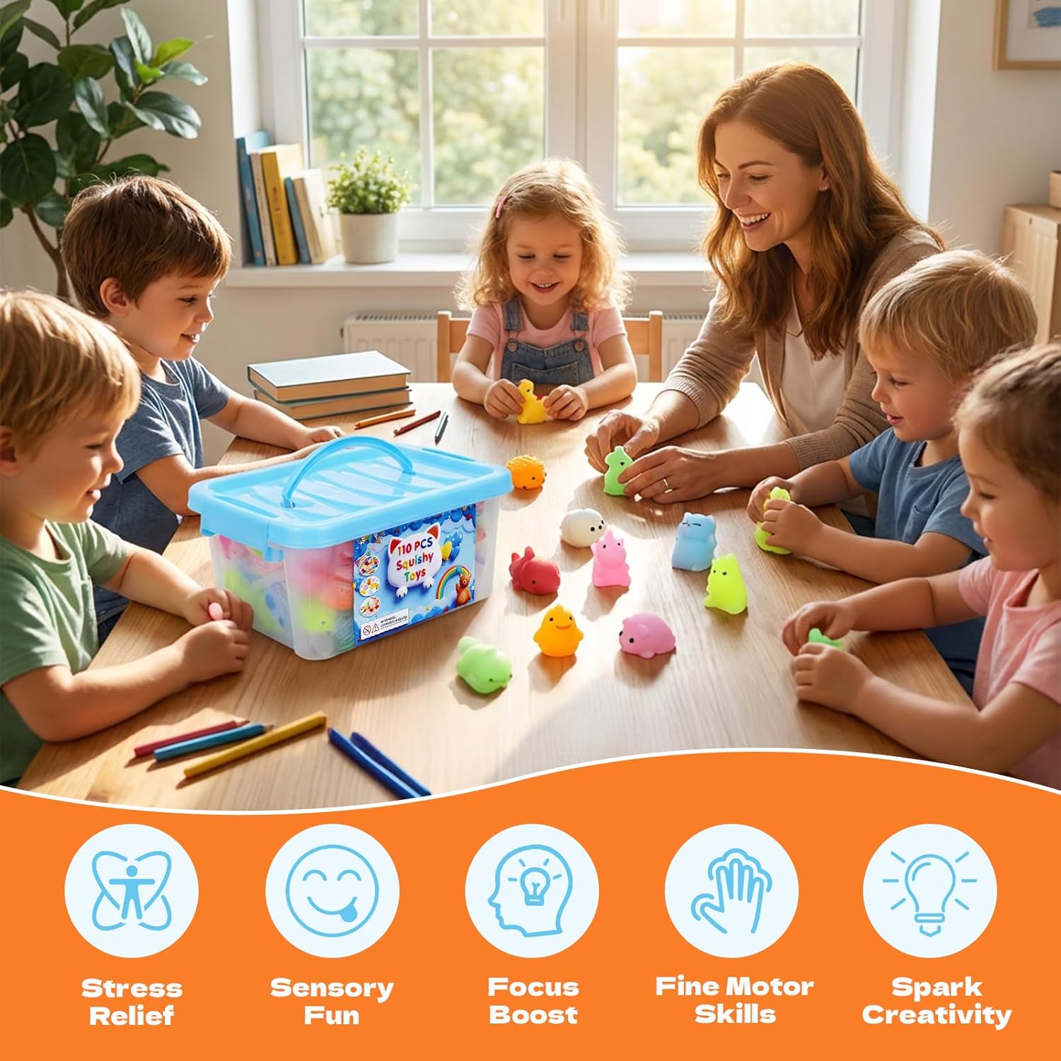 110 Pack Bulk Mochi Squishy & Fidget Toys - Soft Stress Relief Toys, Ideal Party Favors, Classroom Prizes & Christmas Stocking Stuffers for Kids