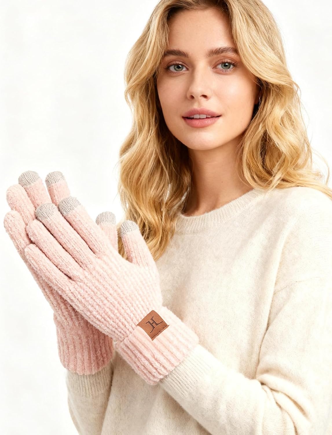 Womens Winter Gloves, Chenille Knit Warm Gloves With Touchscreen Fingers For Women Cold Weather - Image 2