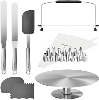 KWSD100 Decorating Pastry Set, Stainless Steel Cake Tray, Spatulas, Piping Bag and Stainless Steel Sleeve for Decoration