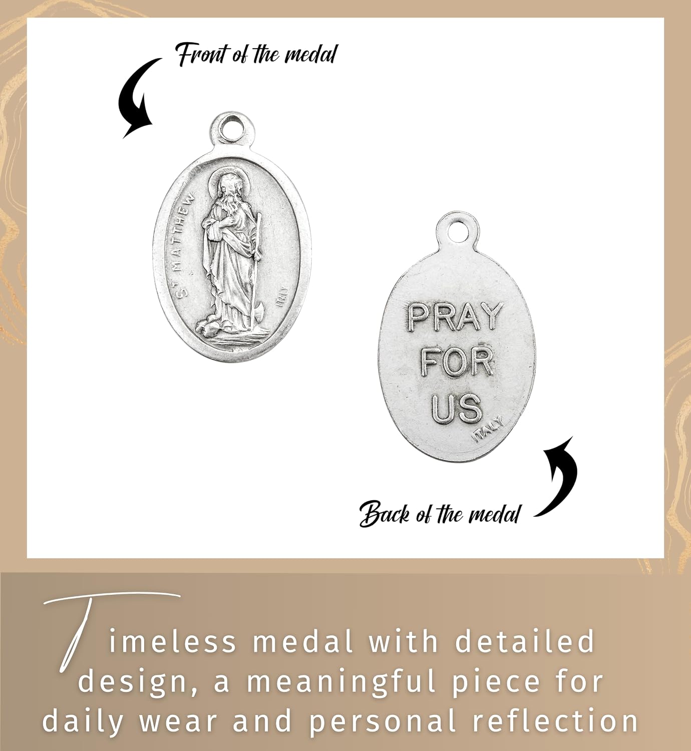 Trendzeen Saint Matthew Medal - Made in Italy Silver Oxidized St Matthew Medal, Laminated St Matthew Holy Card, The Lord’s Prayer Card - Saint Matthew Pendant and Card Devotional Set, Total 3 Items