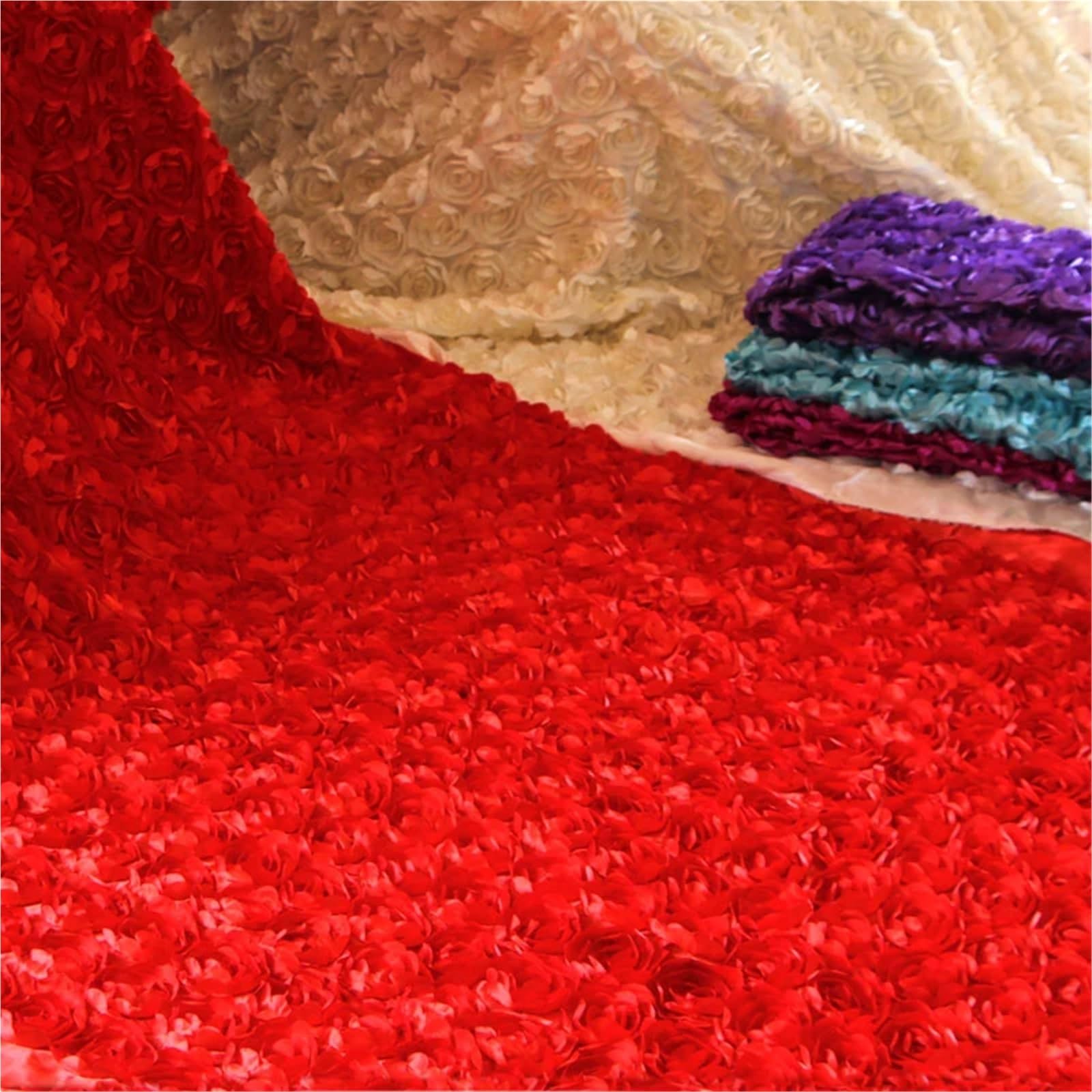 Hochzeit Gang Läufer 10M Hochzeit Teppich Satin Stoff 3D Rose Blume Gang Rot Party Hintergrund Tisch Abdeckung Dekoration(Red)
