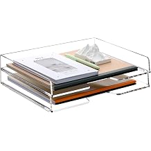 SANRUI 2-Tier Acrylic Paper Tray Organizer, Clear Stackable File Organizer for Desk, Paper Sorter Desk Organizer for Home Office Supplies