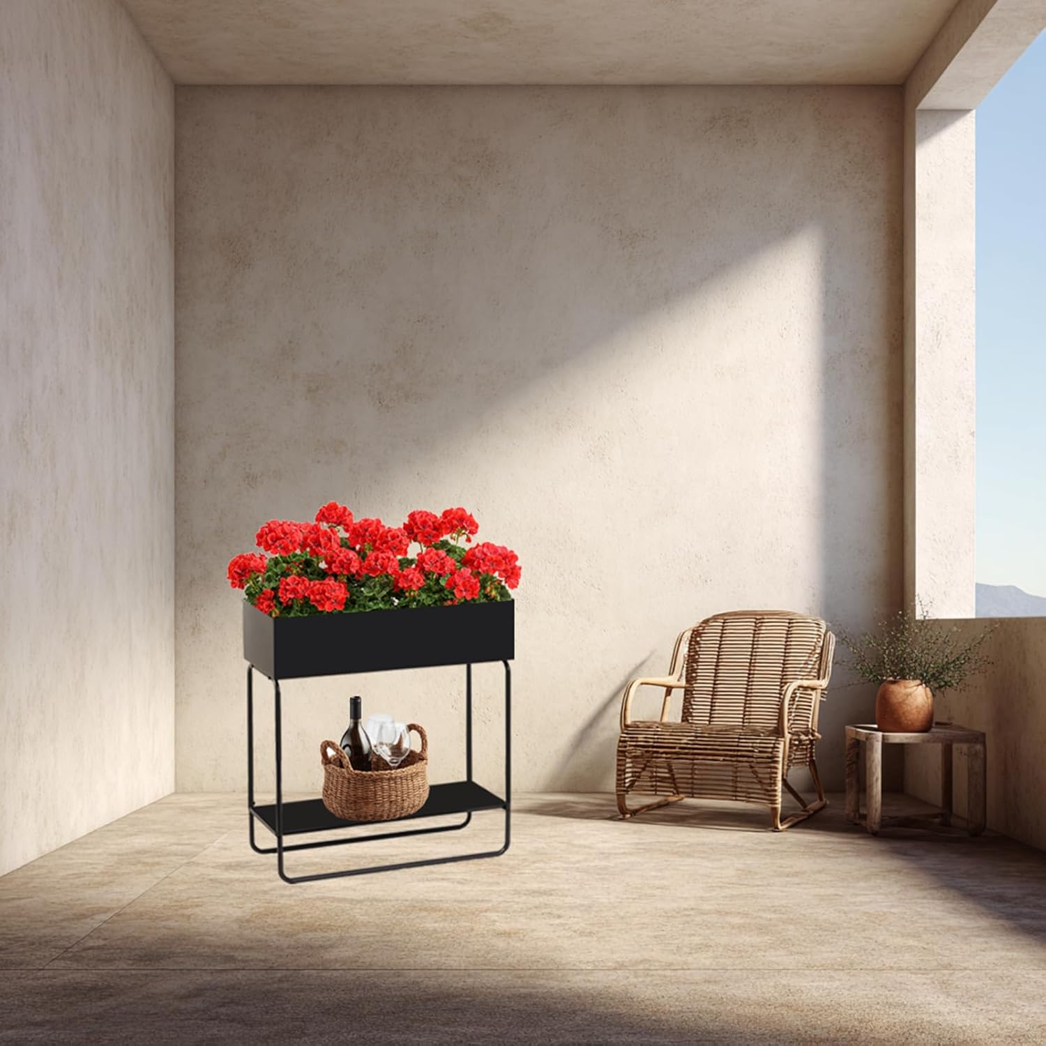 Metal Raised Garden Bed, 23.6W x 9.8D x 25.6H inches, with Storage Shelf, Powder Coated Planter Box, Floor Standing, Indoor and Outdoor