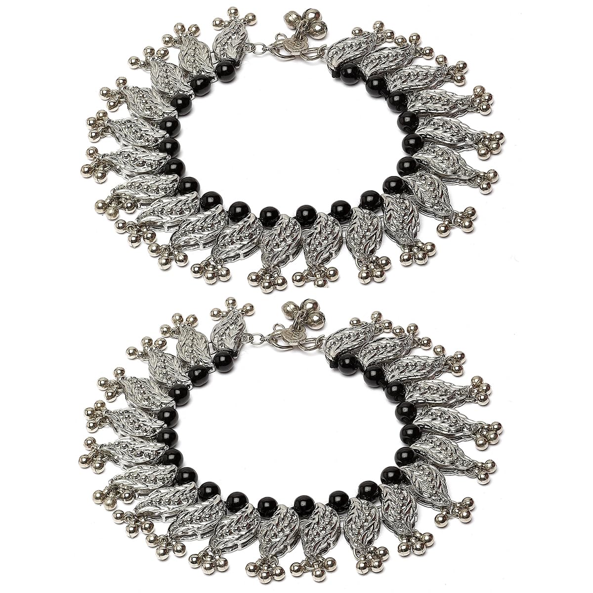 Karatcart Silver Plated Balck Beads Studded Kundan Anklet for Women (B0CR6FVW1Q) Amazon Price History, Amazon Price Tracker