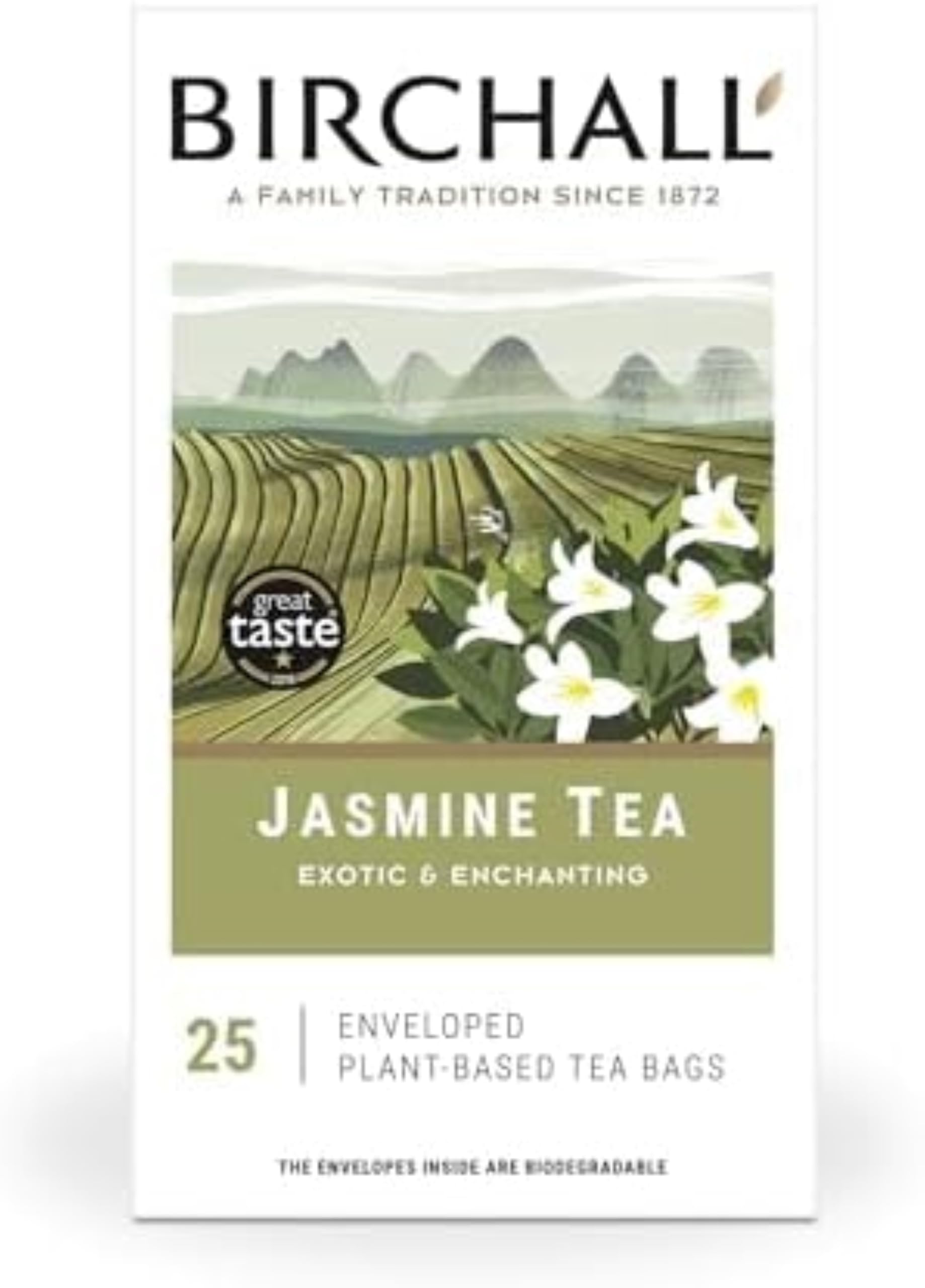 Birchall Tea Bags, Jasmine Tea Gift Set, Green Tea Bursting with Full Flavour, Perfect Herbal Tea Gift Set, 25 Enveloped of Plant-Based Prism Tea Bags