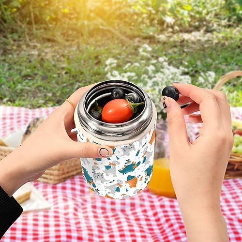 Miniatura 5 de MCHIVER Merry Christmas Cute Dinosaur Food Jar with Spoon Stainless Steel Vacuum Insulated Food Container 17 oz Thermos for Adults