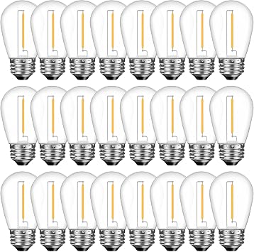 GvvooHome 24 Pack Shatterproof S14 LED Replacement Bulbs for Outdoor String Lights, 1W Equivalent to 11W Incandescent Bulb, Soft White 2200K, Dimmable, E26 Regular Medium Screw Base