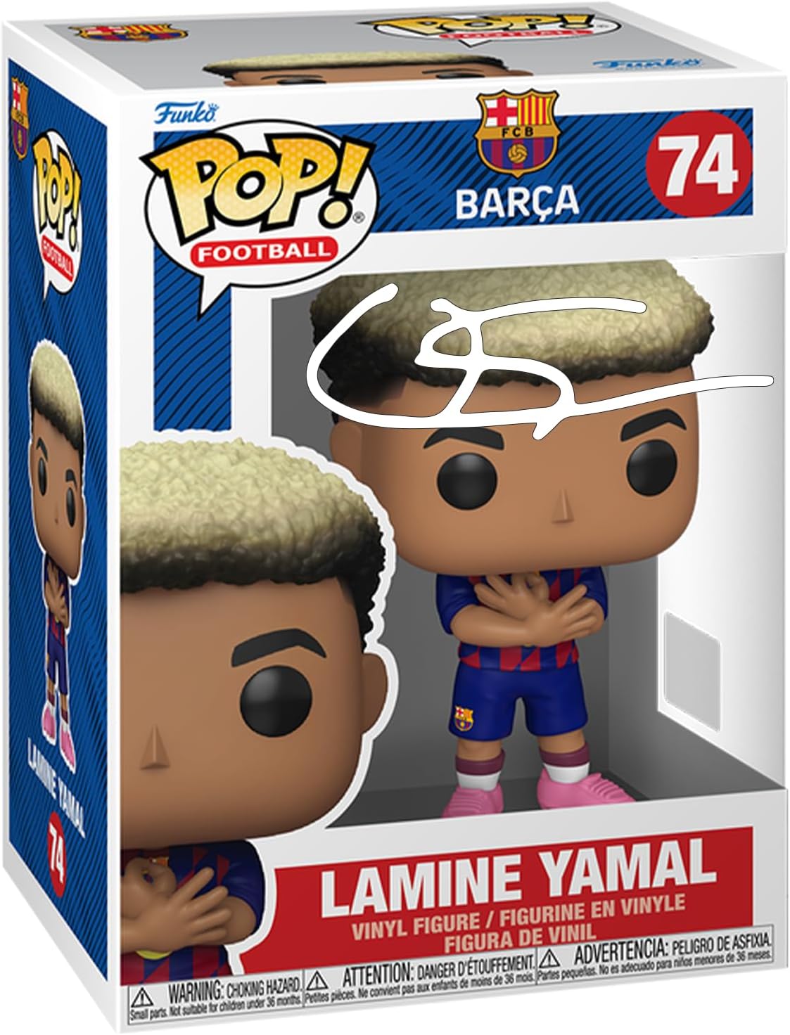Lamine Yamal #74 Facsimile Signed Reprint Laser Autographed Funko POP! Soccer FC Barcelona Figurine with Protector Case