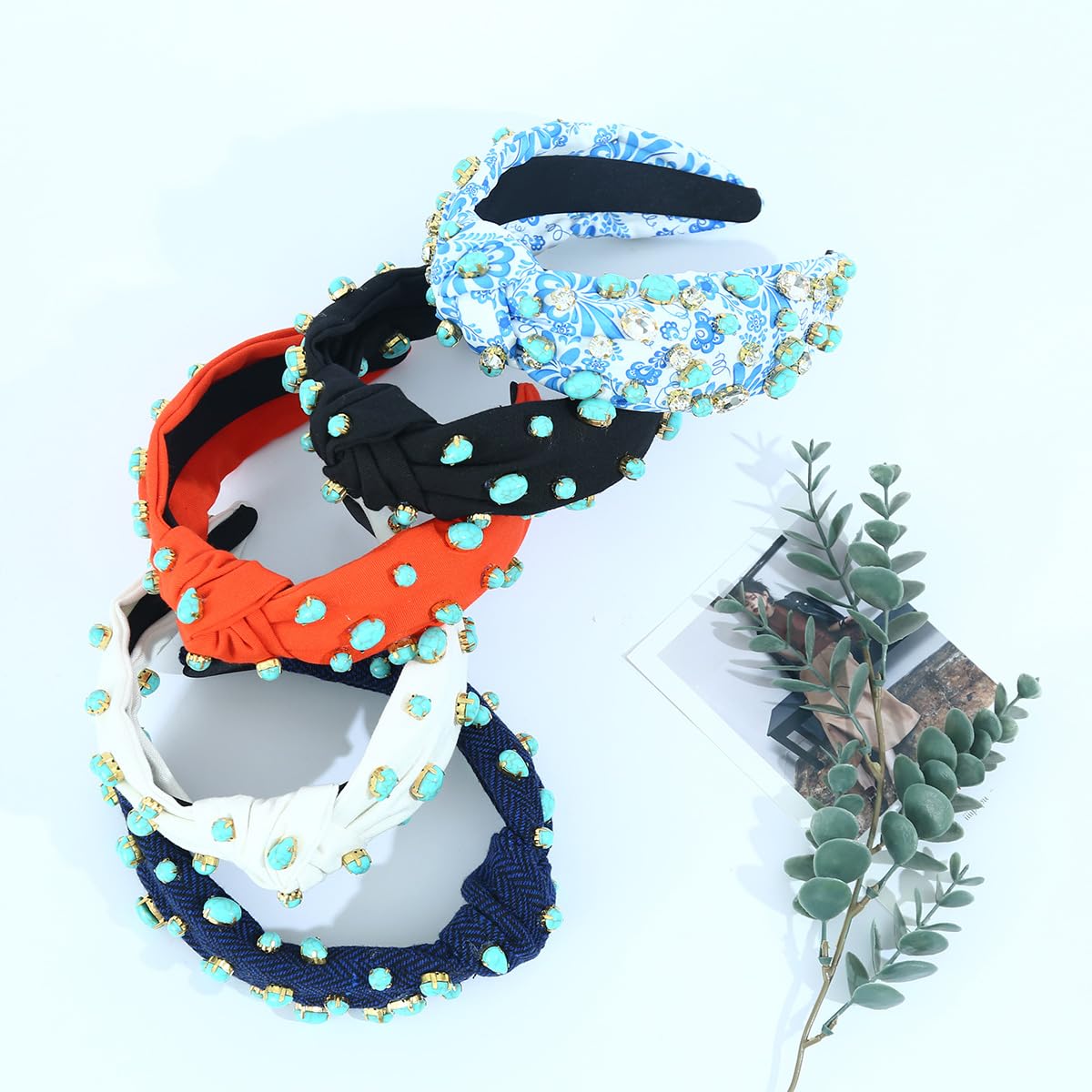 Amazon.com : CULHEITE Rhinestone Crystal Turquoise Jeweled  display picture 1