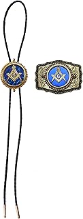 Blue Raised Square and Compasses Masonic Belt Buckle and Bolo Set