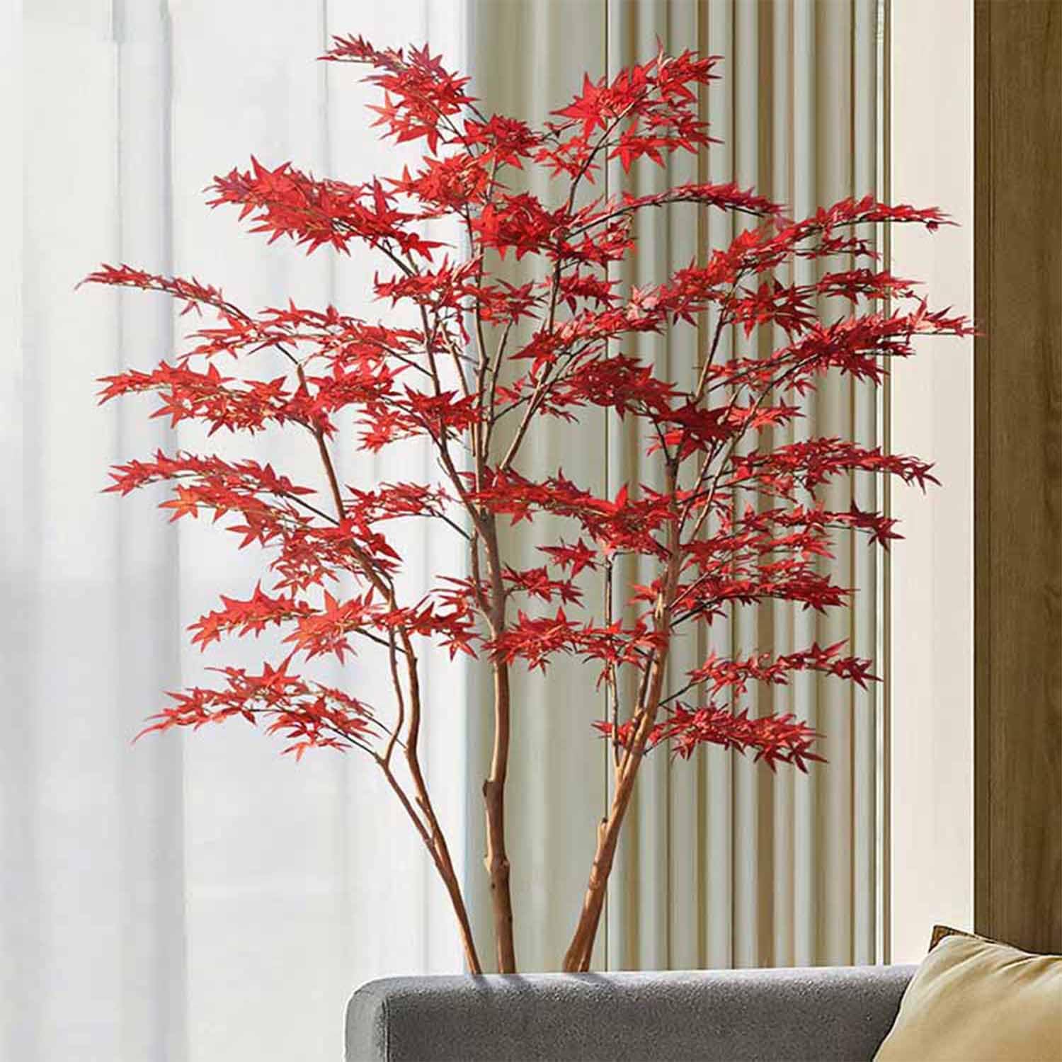 Large Red Maple Faux Tree with Japanese Landscape Art – Modern Home Office Living Room Floor Decor Enhance Your Garden(1x0.6m/3.2x1.9ft)