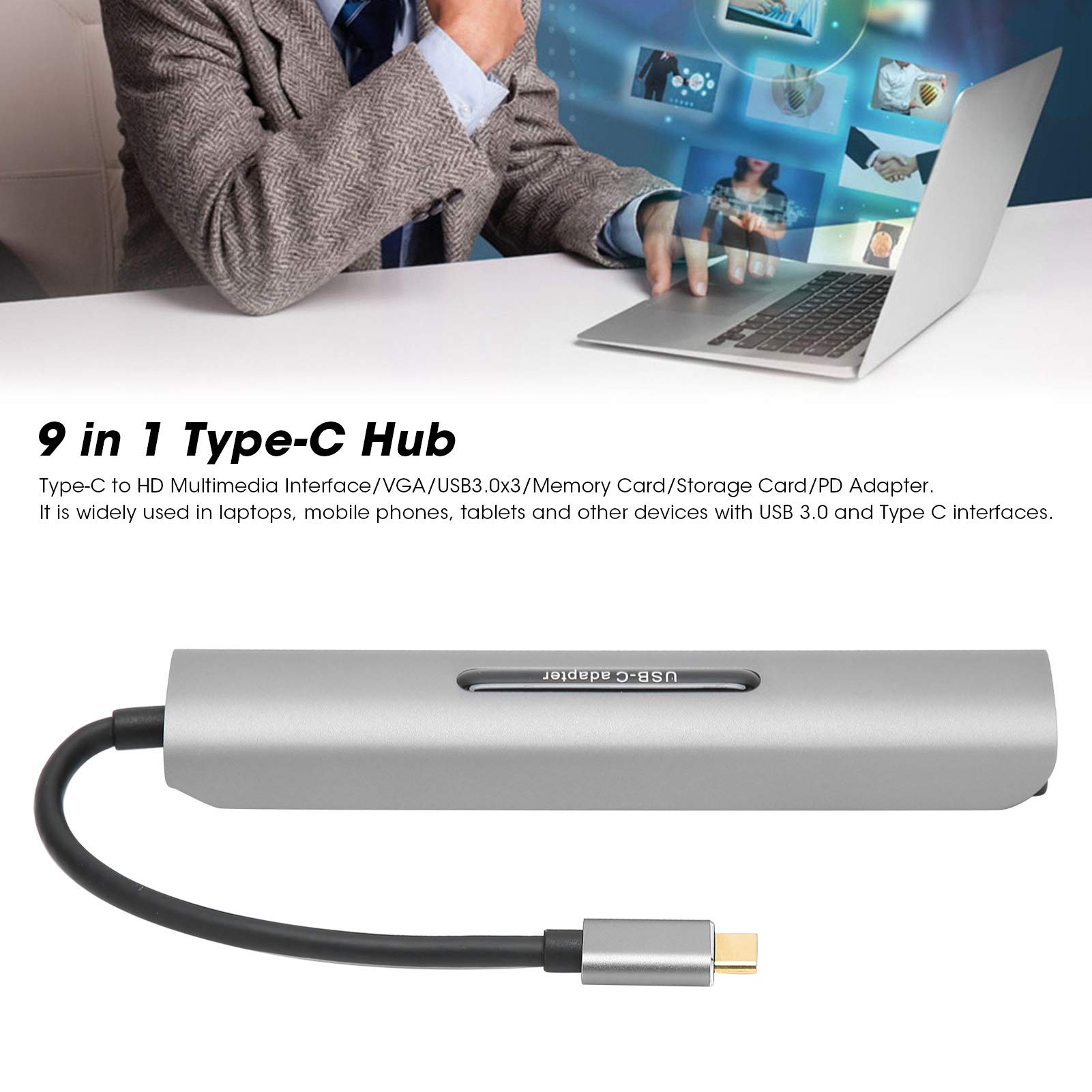 Stacja Dokująca Type-C 9 w 1 z Wyjściami 4K i VGA, do