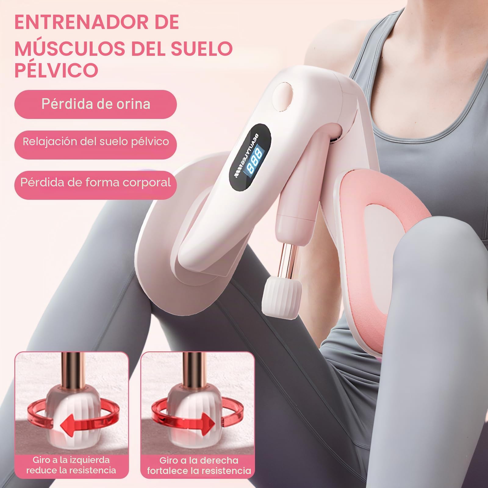 Ejercitador de Muslos y Suelo Pélvico para Mujeres Máquina de Ejercicio Interno de Piernas con Contador Digital Kegel Trainer Tonificador de Glúteos y Musculatura Abdominal para Casa