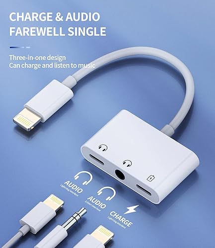Miniatura 2 de Divisor auxiliar para iPhone 3 en 1 (paquete de 2) adaptador de conector de auriculares dual Lightning a conector de auriculares de 0.138 in,