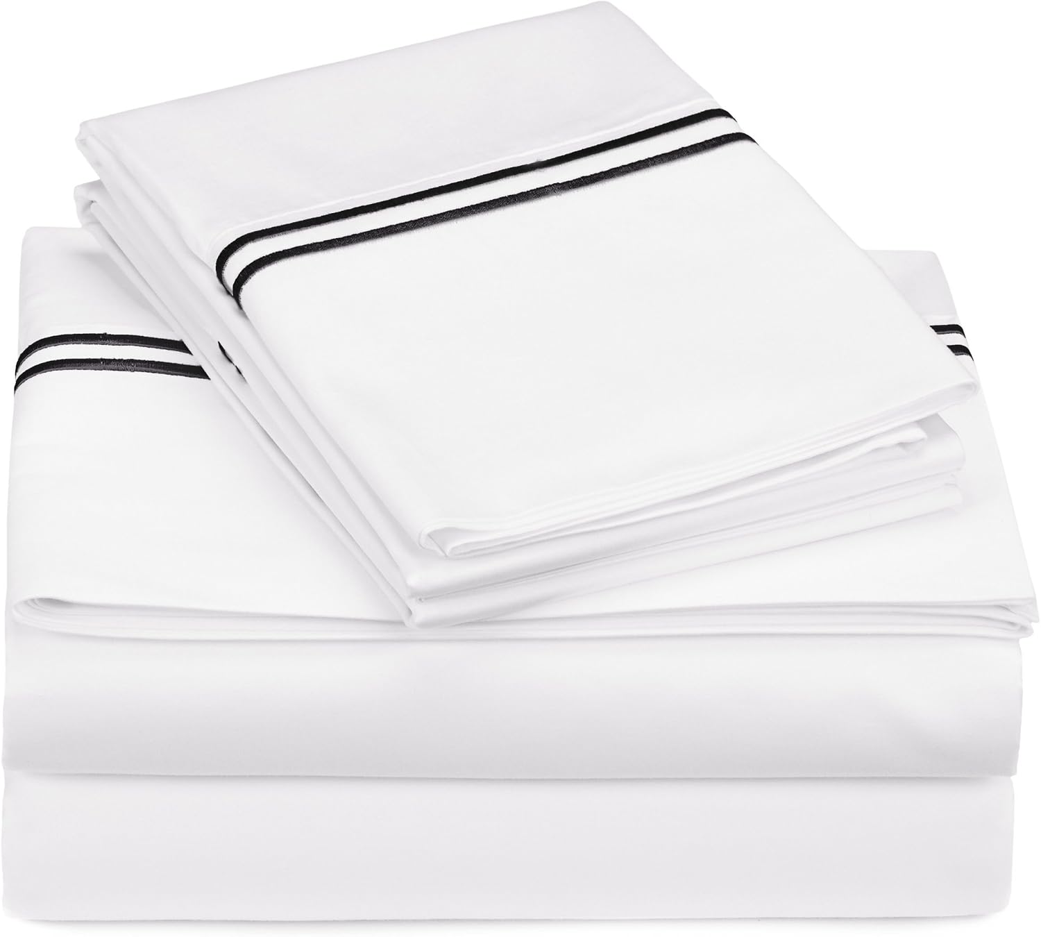 Amazon Brand – Pinzon 400-Thread-Count Egyptian Cotton Sateen Hotel Stitch Sheet Set - California King, Black