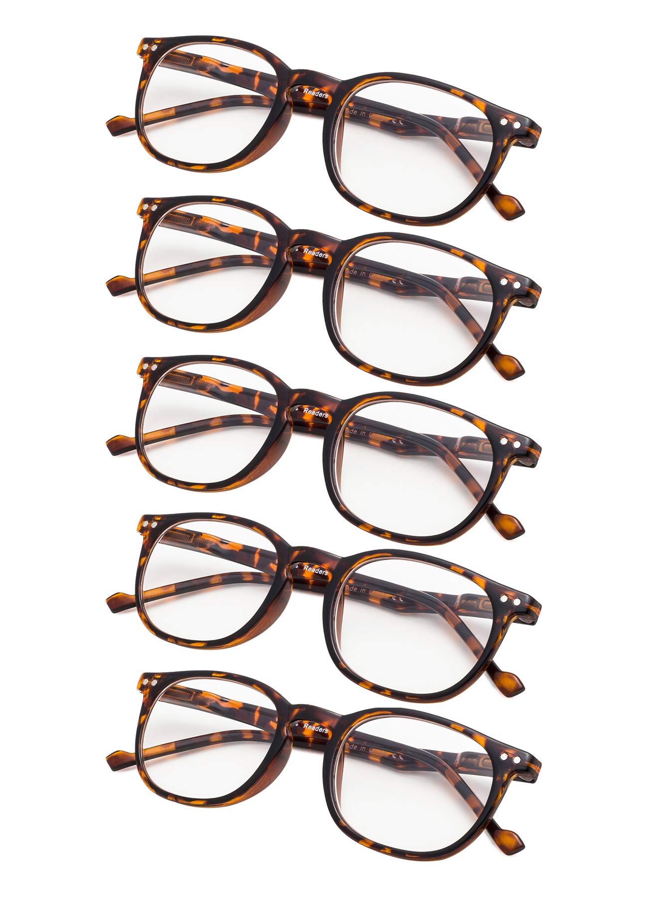Gr8Sight 5-Pack Retro Reading Glasses with Spring Hinges Includes Sunshine Readers