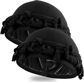 Ababalaya Unisex Satin Lined Halo Turban Durag Head Wraps | Adjustable Band Twisted Tassel Eco-certified Soft Modal Super Silky Satin for Waves Braids Locs, Non Slip Pre-Tied Sleep Cap