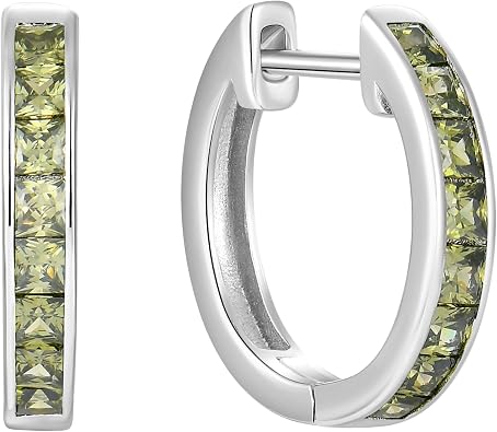 Hoop Earrings 925 Sterling Silver Round Huggie Earring Created Peridot Birthstone Jewelry for Women Birthday