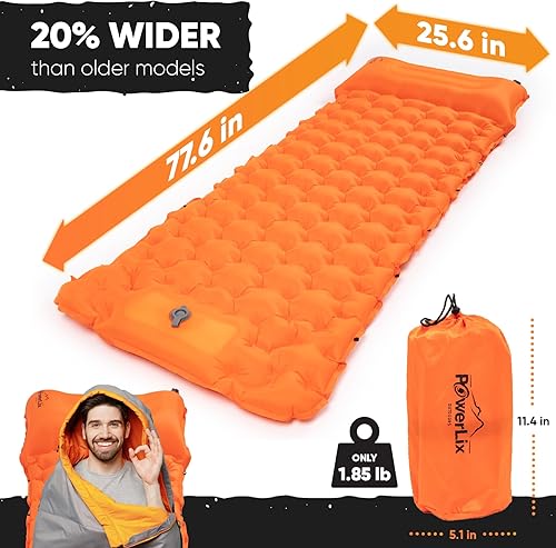 Miniatura 5 de POWERLIX Colchoneta de dormir mejorada para acampar con almohada integrada y bomba de pie, bolsa de transporte, alfombrilla de camping compacta y