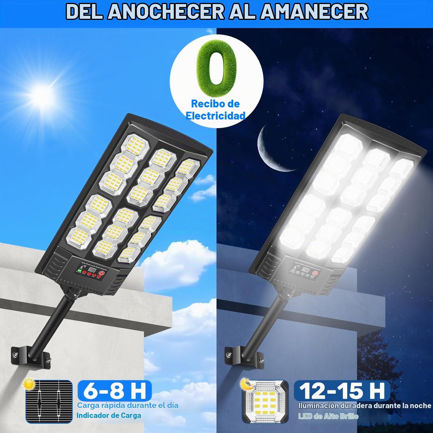 Farolas Solares Exterior 800W 6500K, IP66 Impermeable Farola Potente con Control Remoto, Foco Solar Luz de Seguridad de Movimiento, Luz Solar Exterior para Calles, Patio, Jardín (2 Unidad)