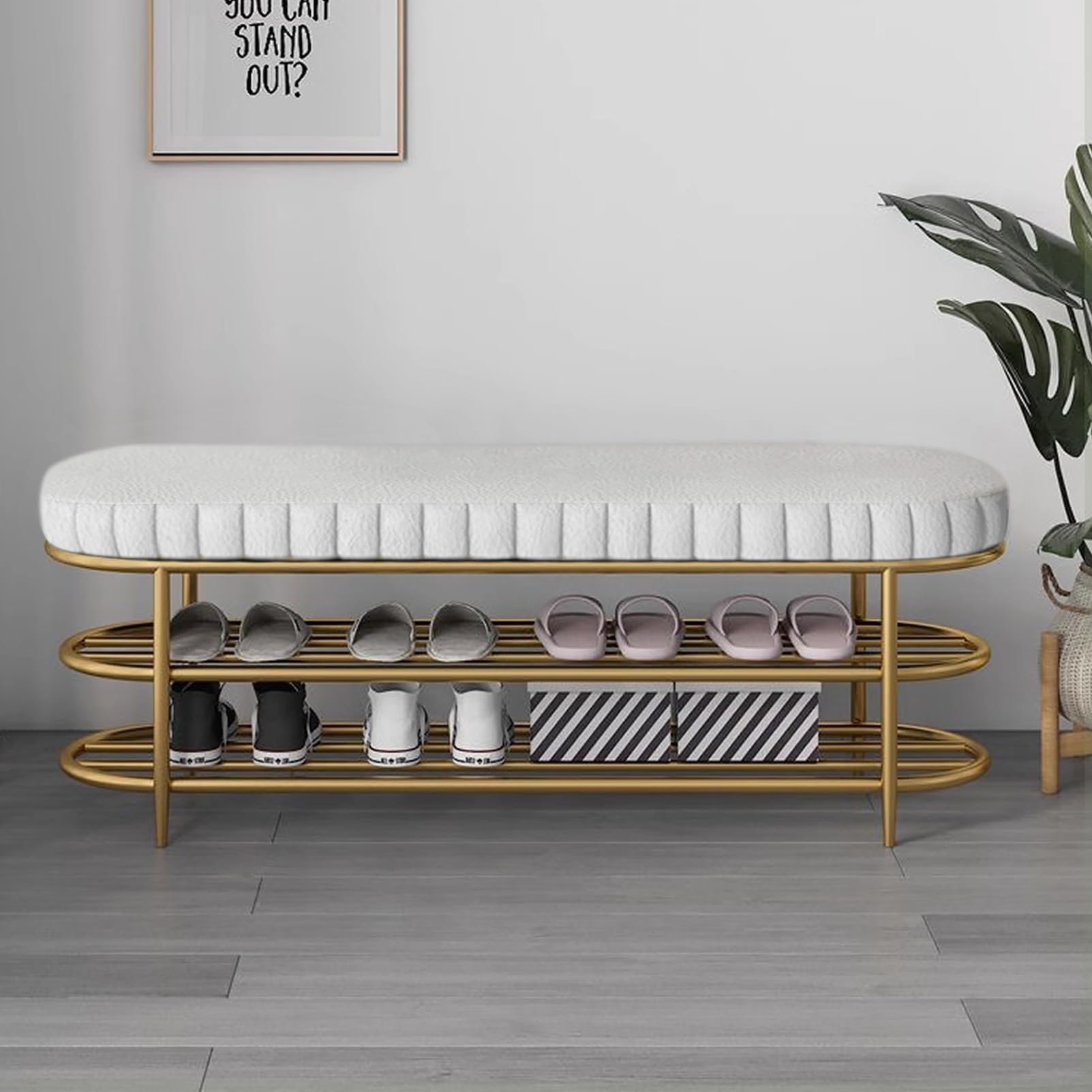 LWJSOCP Shoe Bench Entryway with Storage Upholstered Bench for Bedroom End of Bed d Metal Hallway Shoe Rack Bench for Entryway Small Space Storage