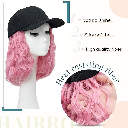 Miniatura 2 de Hairro Gorra con cabello adjunto para mujer, gorra de béisbol con pelo corto, peluca sintética ondulada y rizada, gorra de bola ajustable, 8