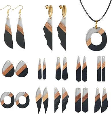 Beadthoven Resin Wood Charms DIY Earring Pendants Multicolor Teardrop Triangle Round Circle Rhombus Rectangle Bar Wooden Pendants for DIY Statement Jewelry Making Bohemian Boho Earrings Necklace Women