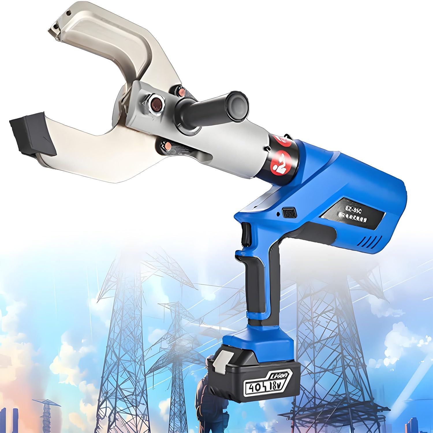 UORDBY Electric Hydraulic Cable Cutter Hydraulic Cable Shears Digital Display Electric Hydraulic Shears, with18V/4.0Ah Battery, Alloy Steel Knife for Cutting Cu, Al Cable 105C