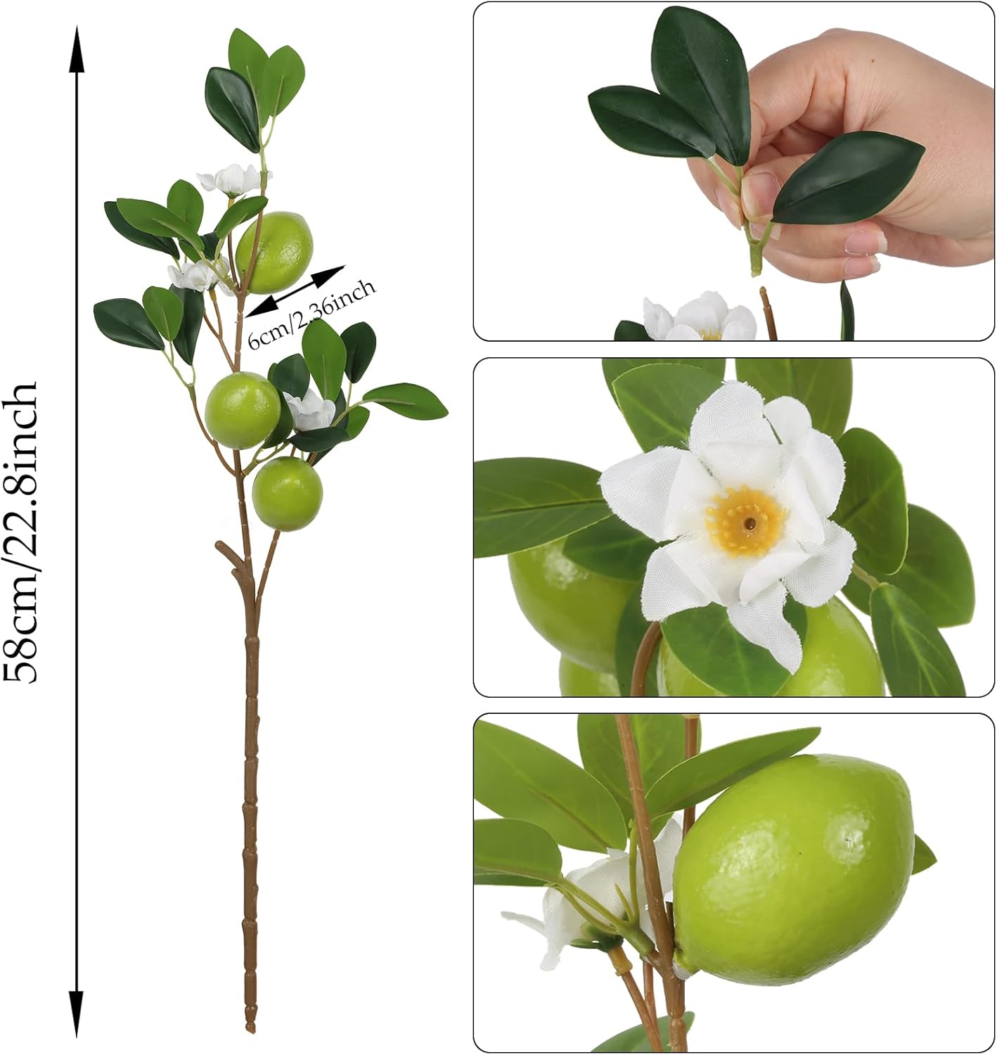 Artificial Lemon Fruit Flowers 5 Pcs Artificial Lemon Branches 24" Lifelike Faux Lemon Long Stems with Fruit Fake Lemon Flower Arrangement for Home Kitchen Dinner Tables Decor (Green)