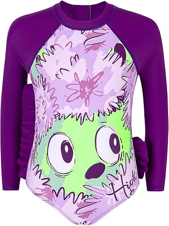 Size 2-9 Years Girls One Piece Swimsuit Kids Long Sleeve Swimsuit Zipper UPF Rashguard Swimwear