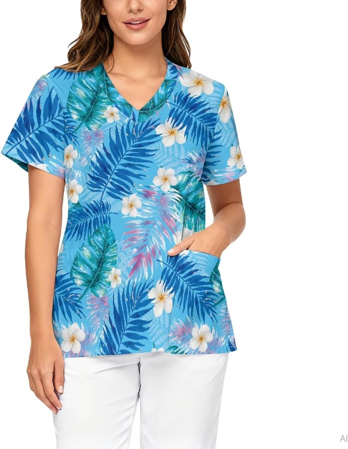 Women Scrub Tops,Short Sleeve V-Neck Medical Nursing Uniforms