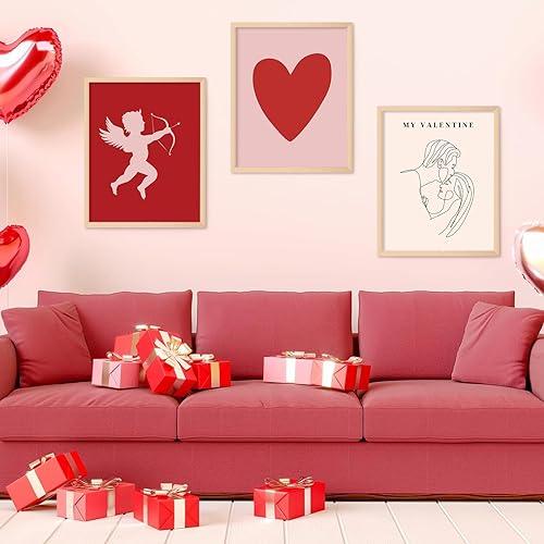 Miniatura 4 de Whaline 12 impresiones artísticas de pared para el día de San Valentín, retro, romántico, corazón, cupido, decoración de pared para boda, hogar,